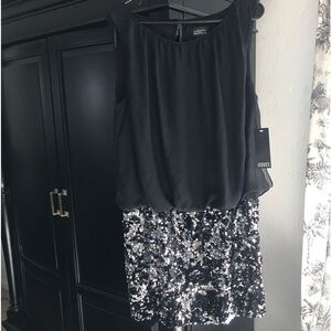 Adrianna Papell Black Chiffon Top with Sequin Skirt Dress